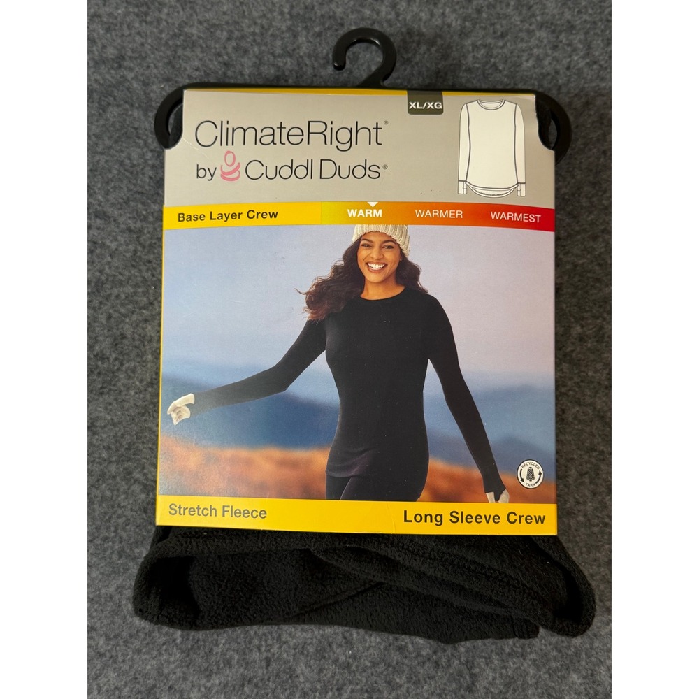 ClimateRight by Cuddl Duds Long Sleeve Crew Women XL Black New Stretch Fleece - Picture 1 of 2